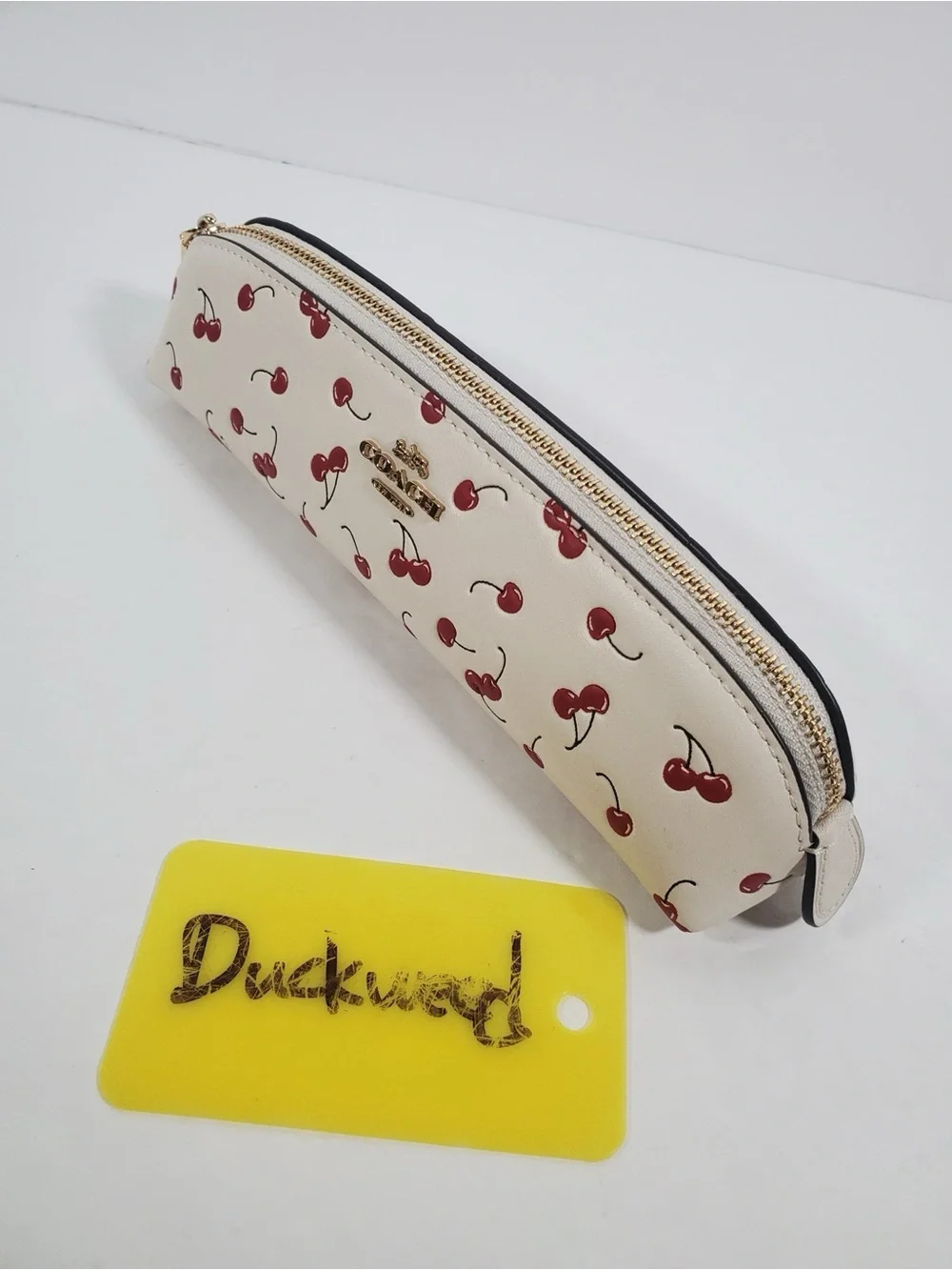 New Coach Cherry Print Pencil Case CFA45 Gold/Chalk Multi